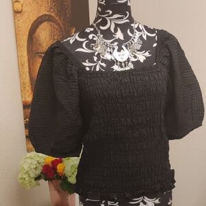 Old Navy Black Smocked Blouse